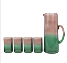 Carafe apulia vert et 4 verres