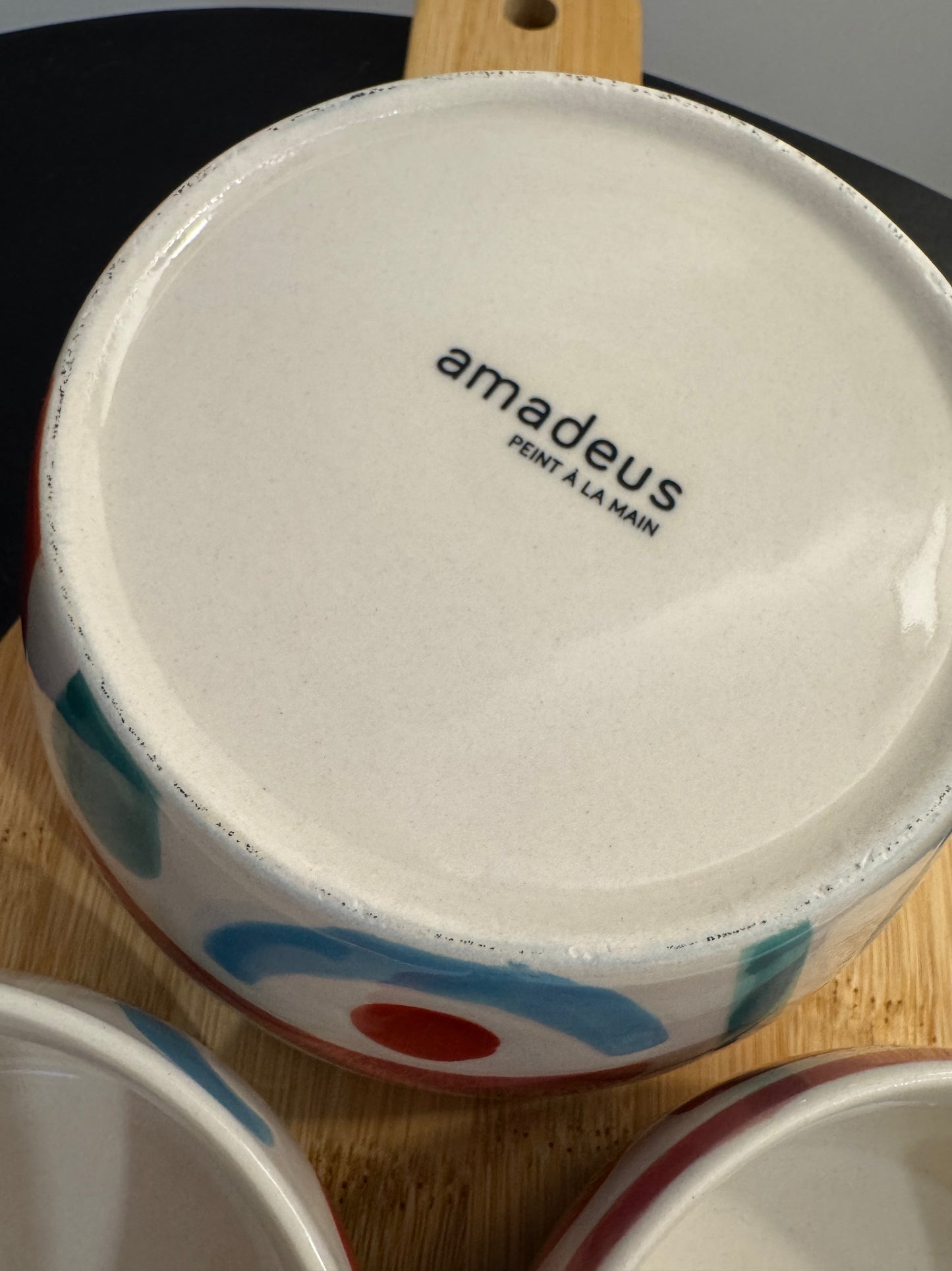 Set apéritif 3 coupelles en céramique sur plateau bambou « Antone » — Amadeus