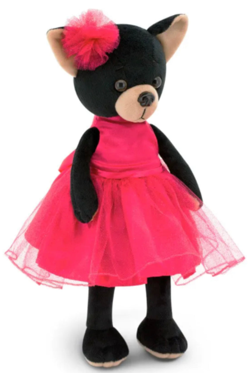 Peluche chien articulée Lucky Doggy en robe rose fuchsia (44 cm) — Orange Toys