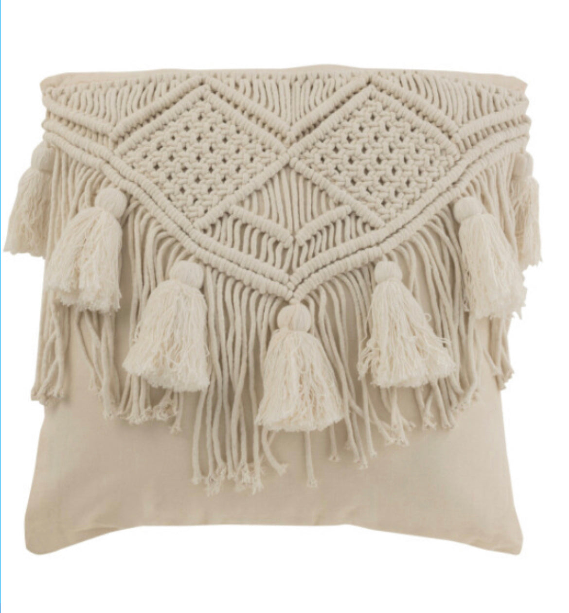 Coussin beige macramé