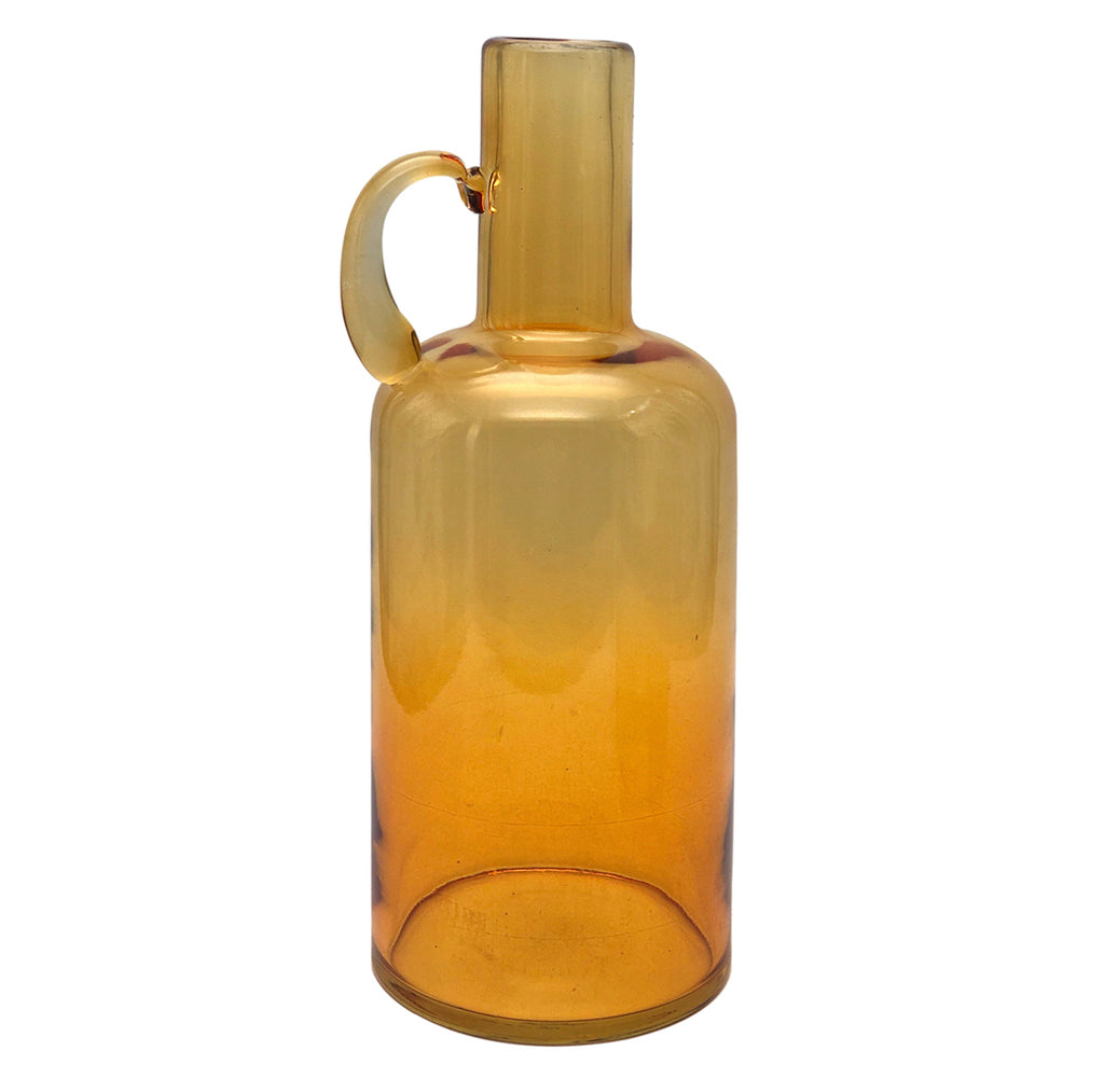 Vase bouteille en verre ambré avec anse — Style rétro vintage (H 32 cm)