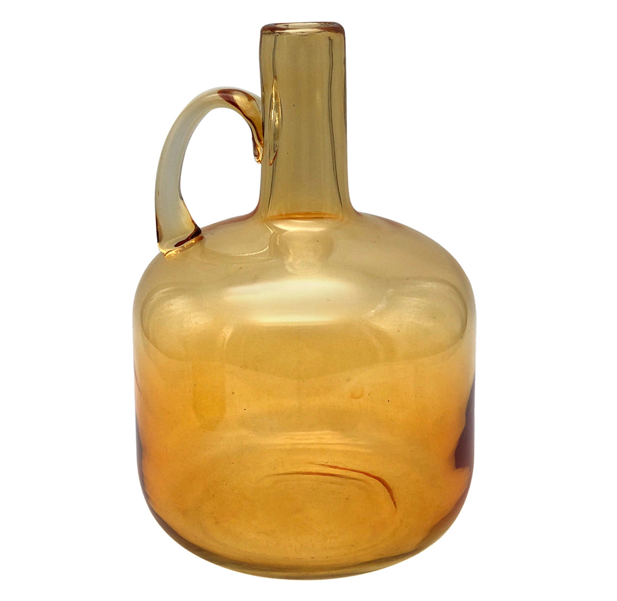 Vase bouteille en verre ambré bombé avec anse — Style retro vintage (H 24 cm)