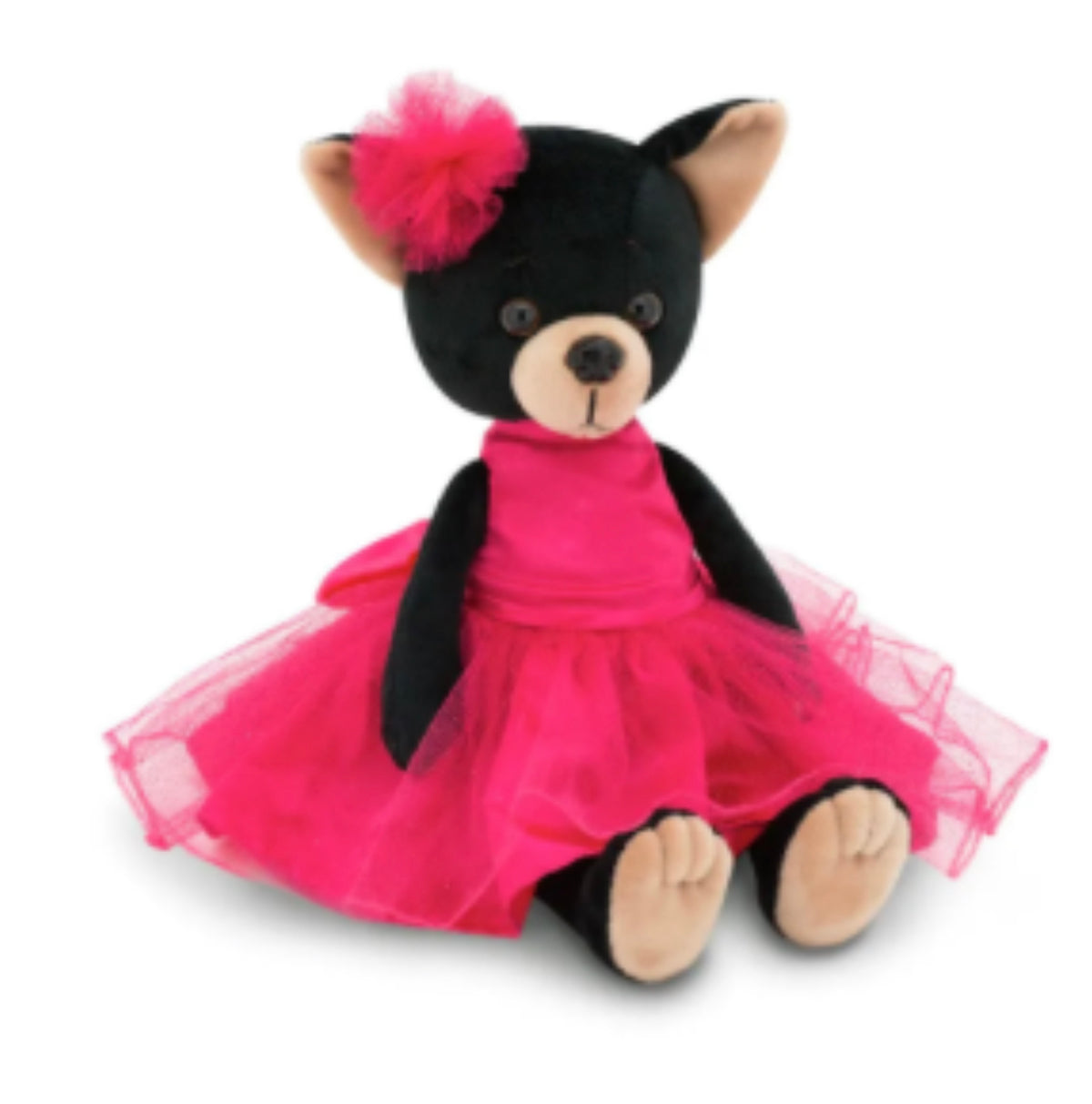 Peluche chien articulée Lucky Doggy en robe rose fuchsia (44 cm) — Orange Toys