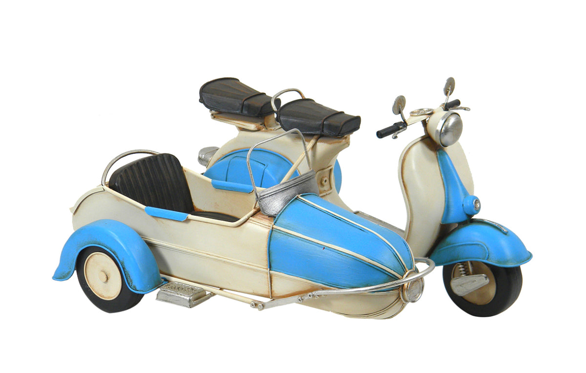Side-car rétro en métal bleu et jaune — Objet de décoration rétro  neuf