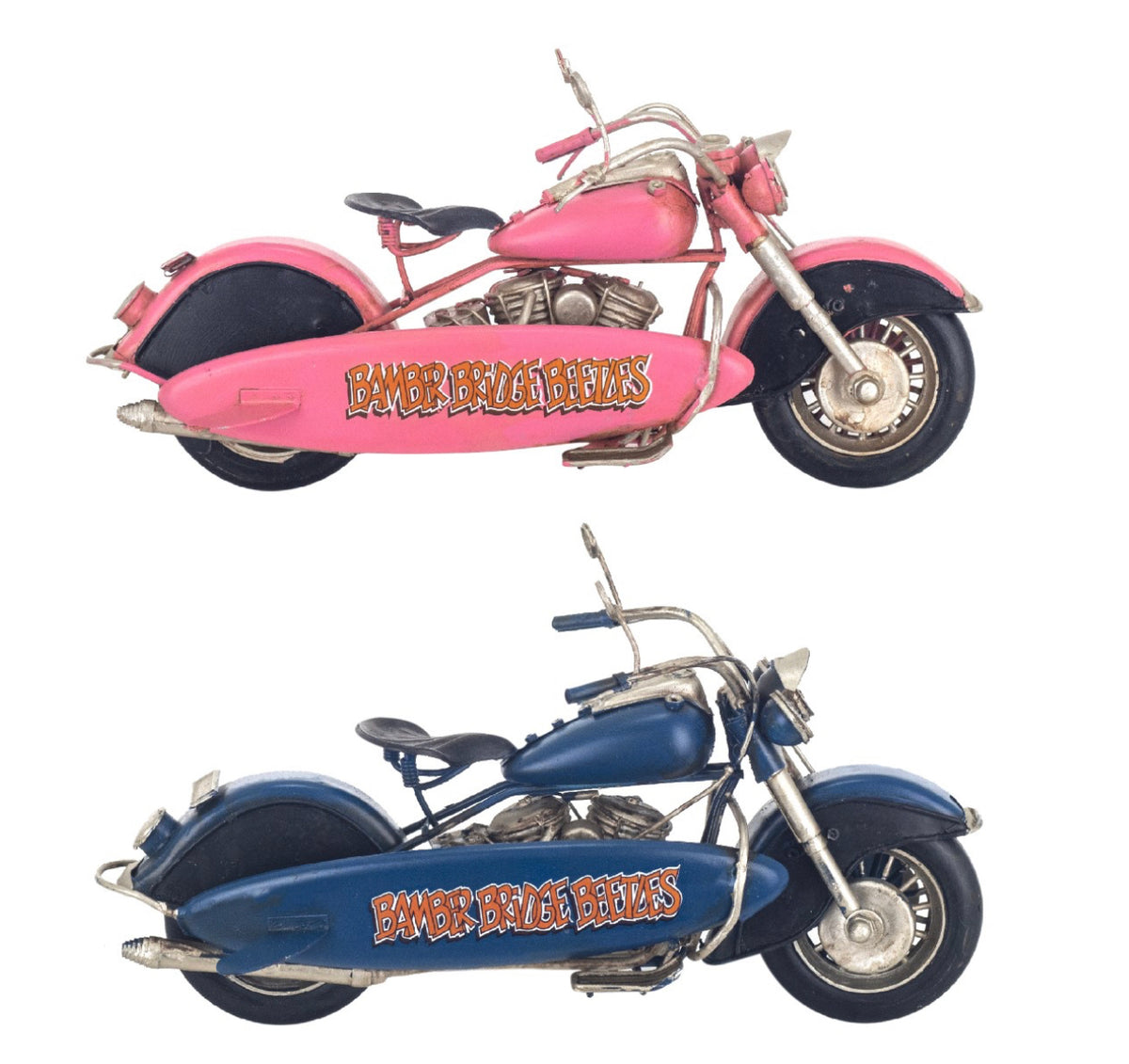 Moto  vintage en métal avec planche de surf (28,5 cm)