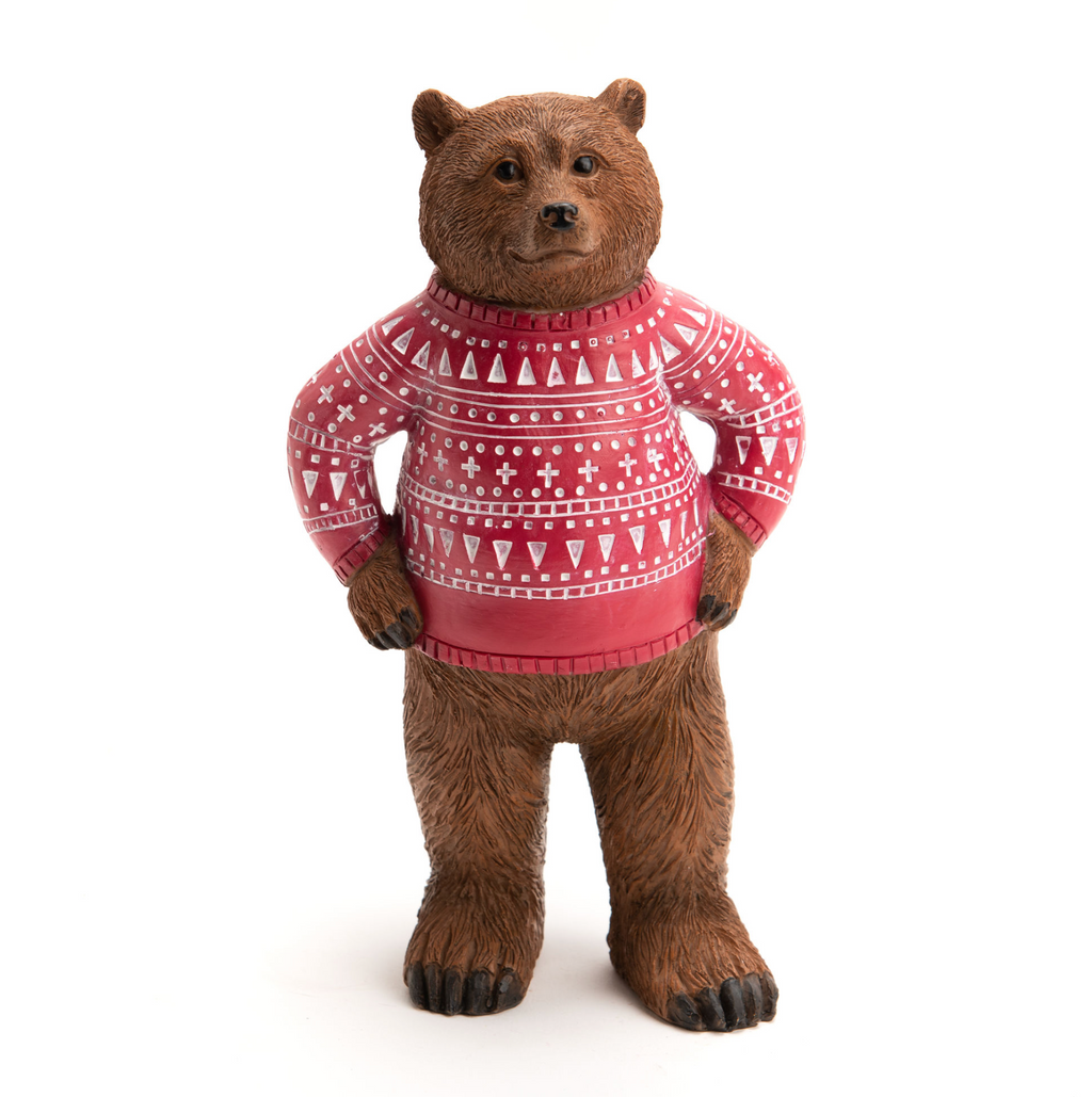 Figurine ours en pull de Noël en polyrésine (H 20 cm)