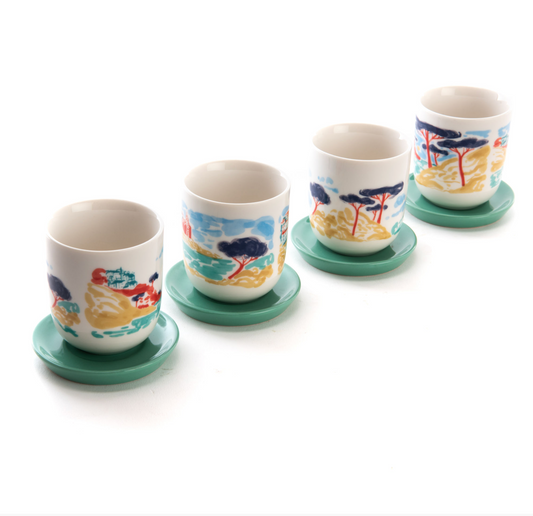 SET de 4 tasses à expresso et sous tasses