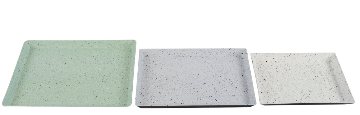 Set de 3 plateaux de service rectangles motif terrazzo (Vert menthe, Gris & Blanc)