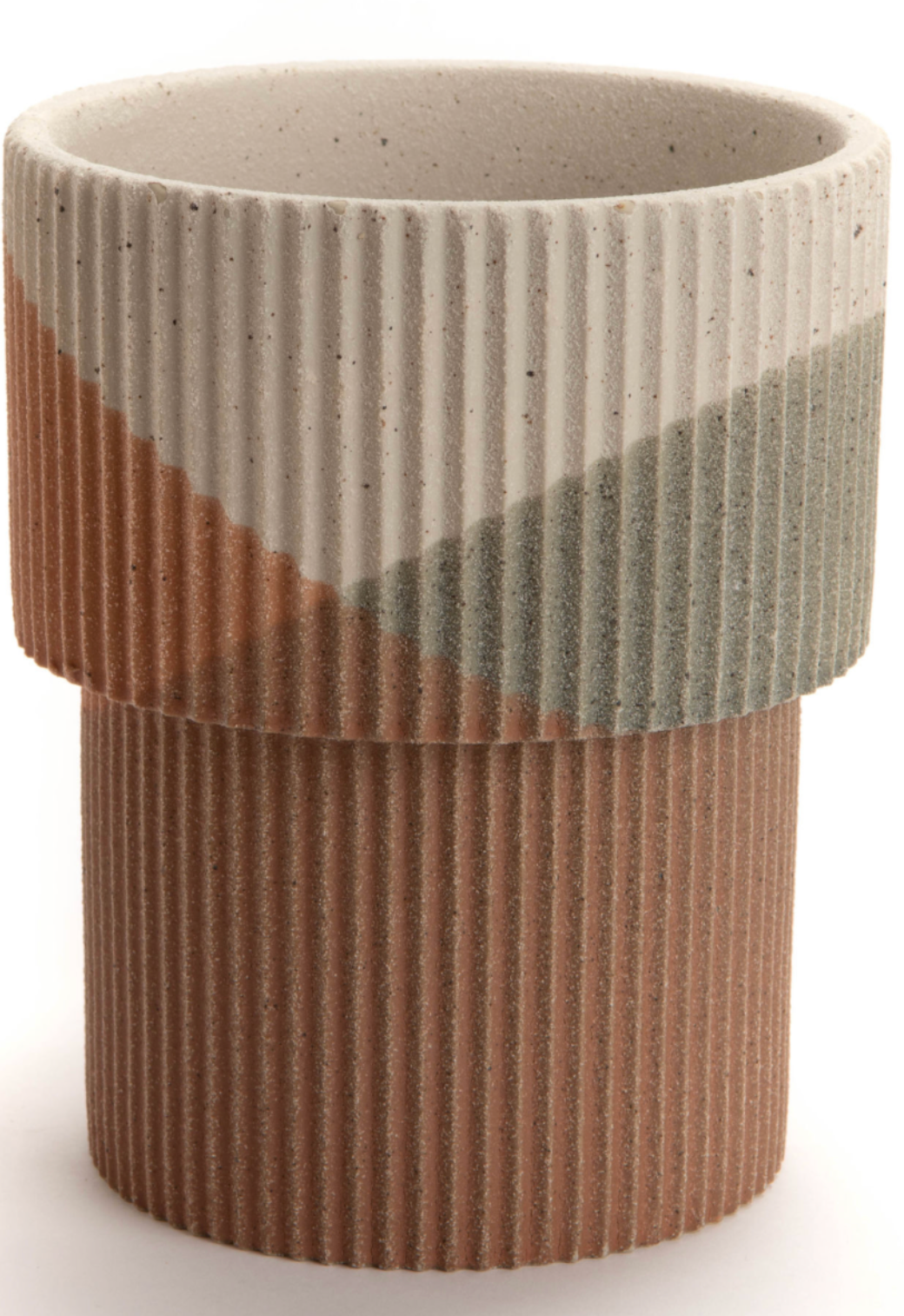 Vase / Cache-pot bicolore en céramique plissée « Élégance » (H 19 cm)