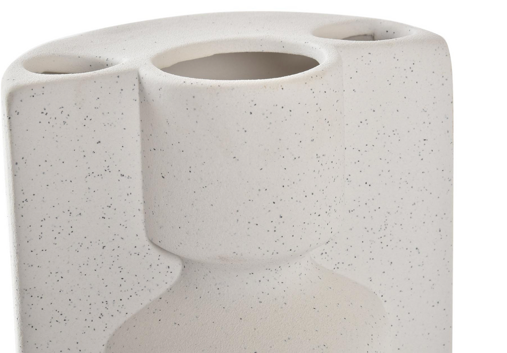 Vase architectural double corps en céramique blanche (H 23,5 cm)