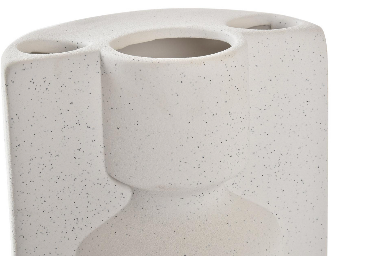 Vase architectural double corps en céramique blanche (H 23,5 cm)