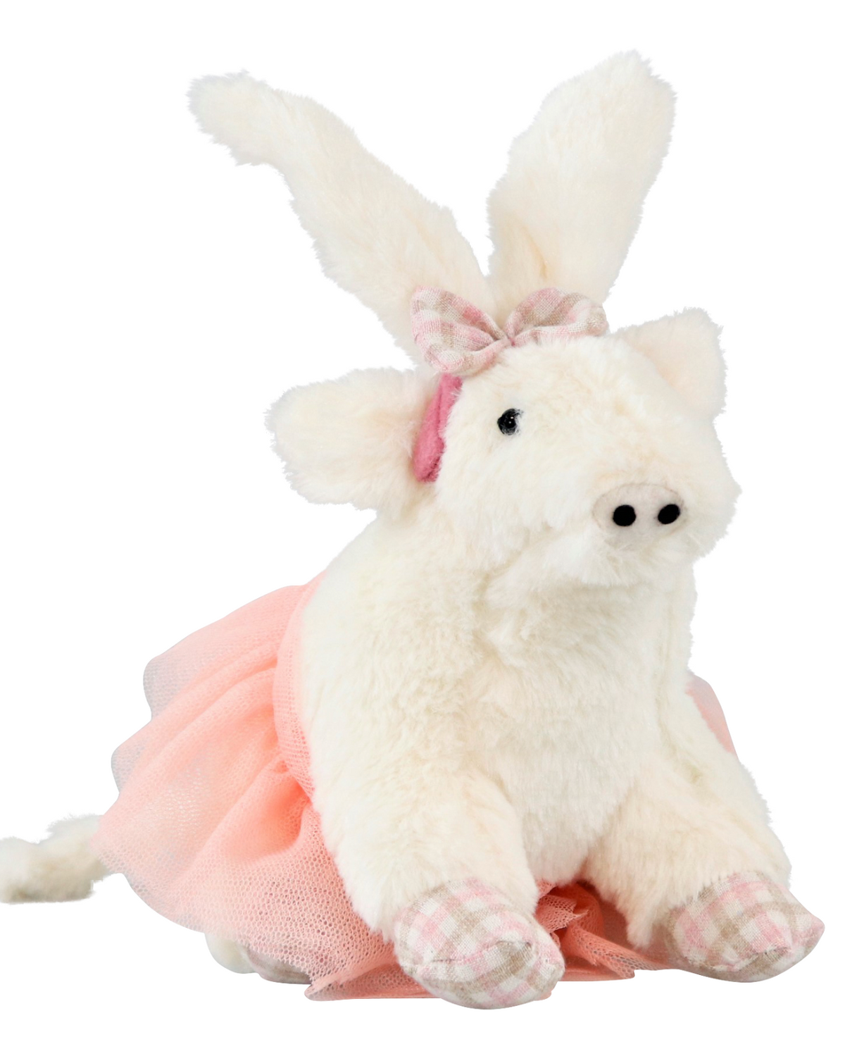 Sujet décoratif cochon à oreilles de lapin habillé en tutu rose (25 cm)
