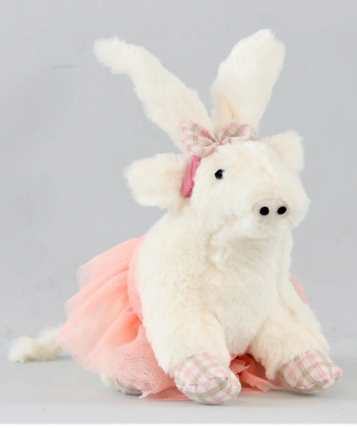 Sujet décoratif cochon à oreilles de lapin habillé en tutu rose (25 cm)
