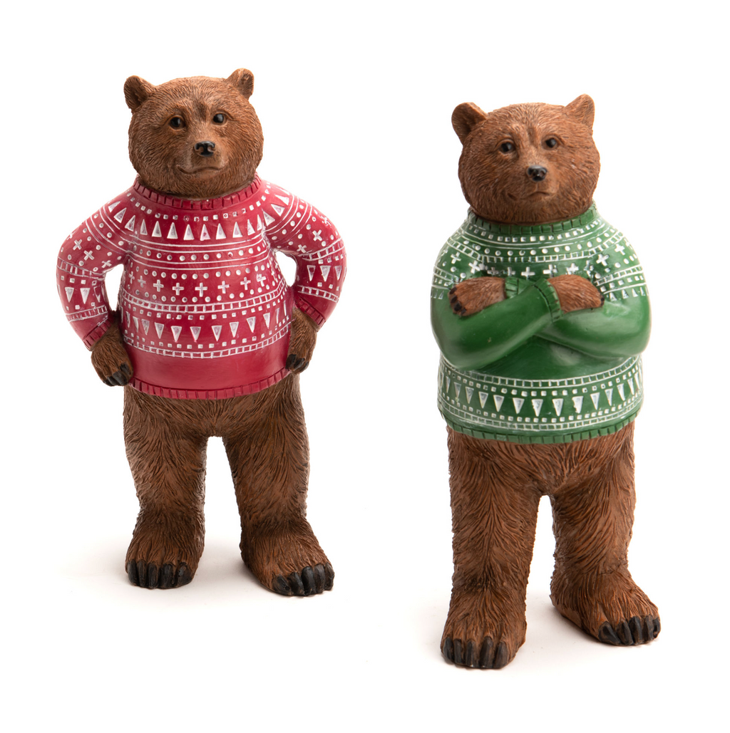 Figurine ours en pull de Noël en polyrésine (H 20 cm)