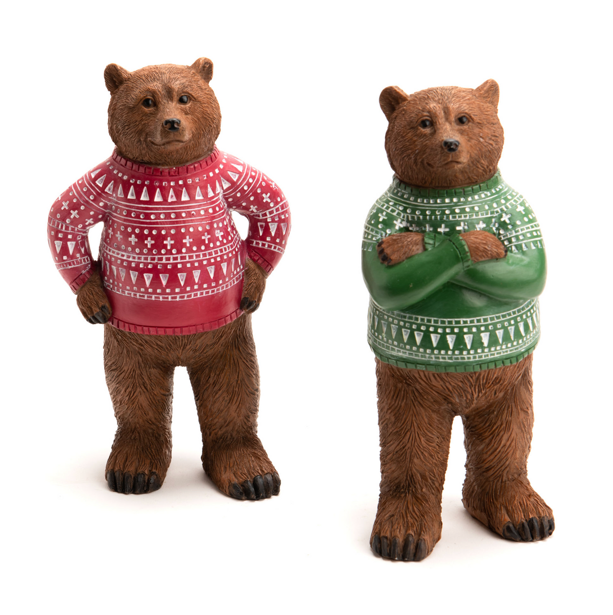 Figurine ours en pull de Noël en polyrésine (H 20 cm)