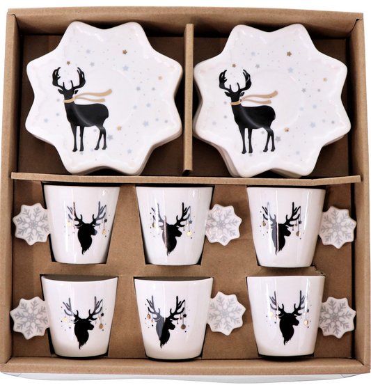 Set de 6 tasses à expresso et sous tasses cerf