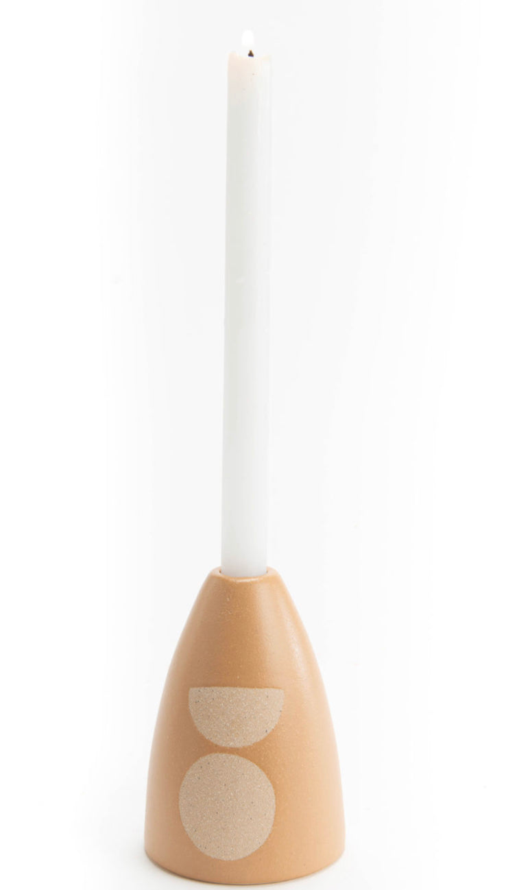 Bougeoir en grès terracotta aux motifs géométriques — Amadeus (14 cm)