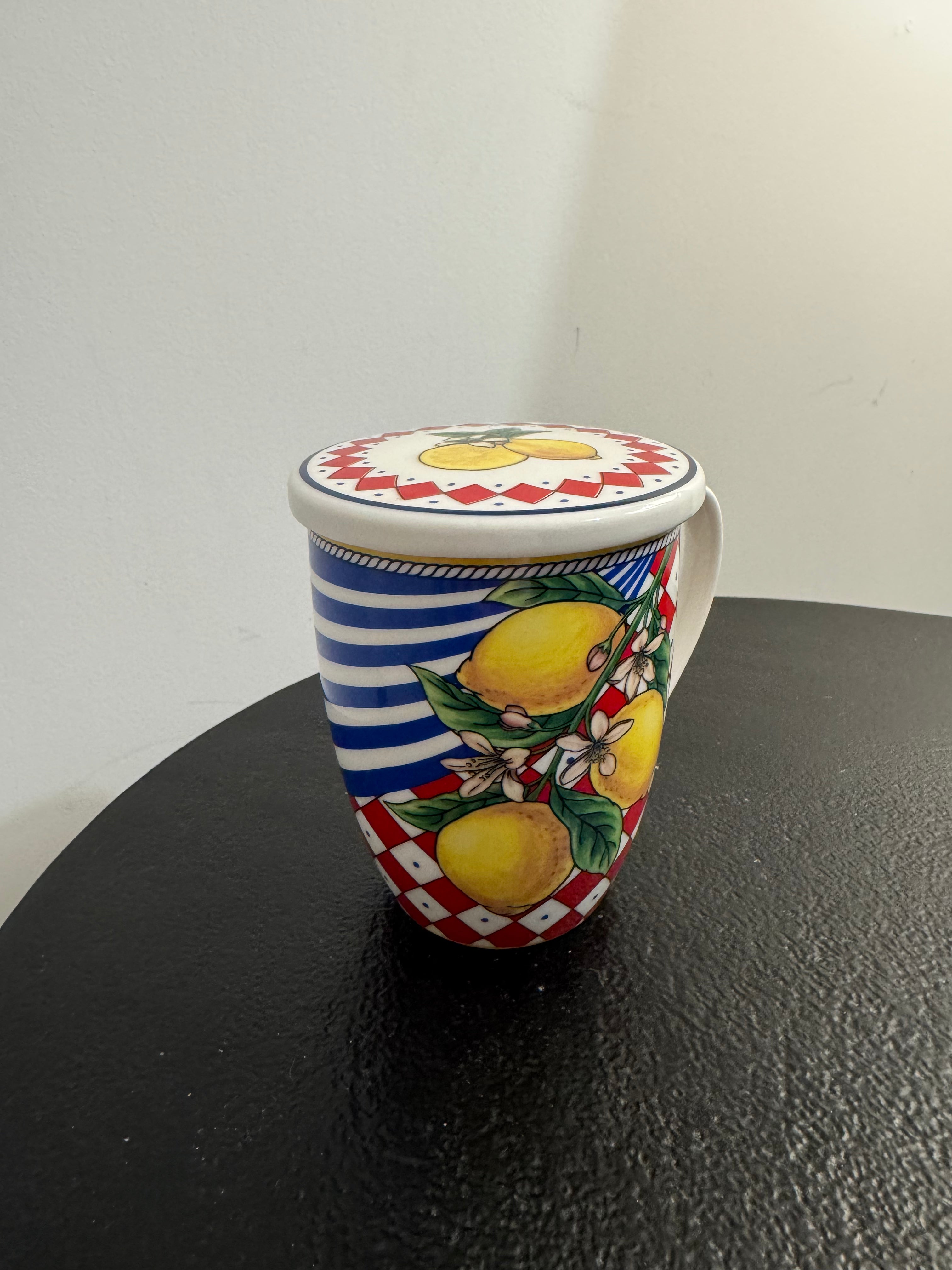 Tisanière en céramique avec filtre et couvercle motif citrons