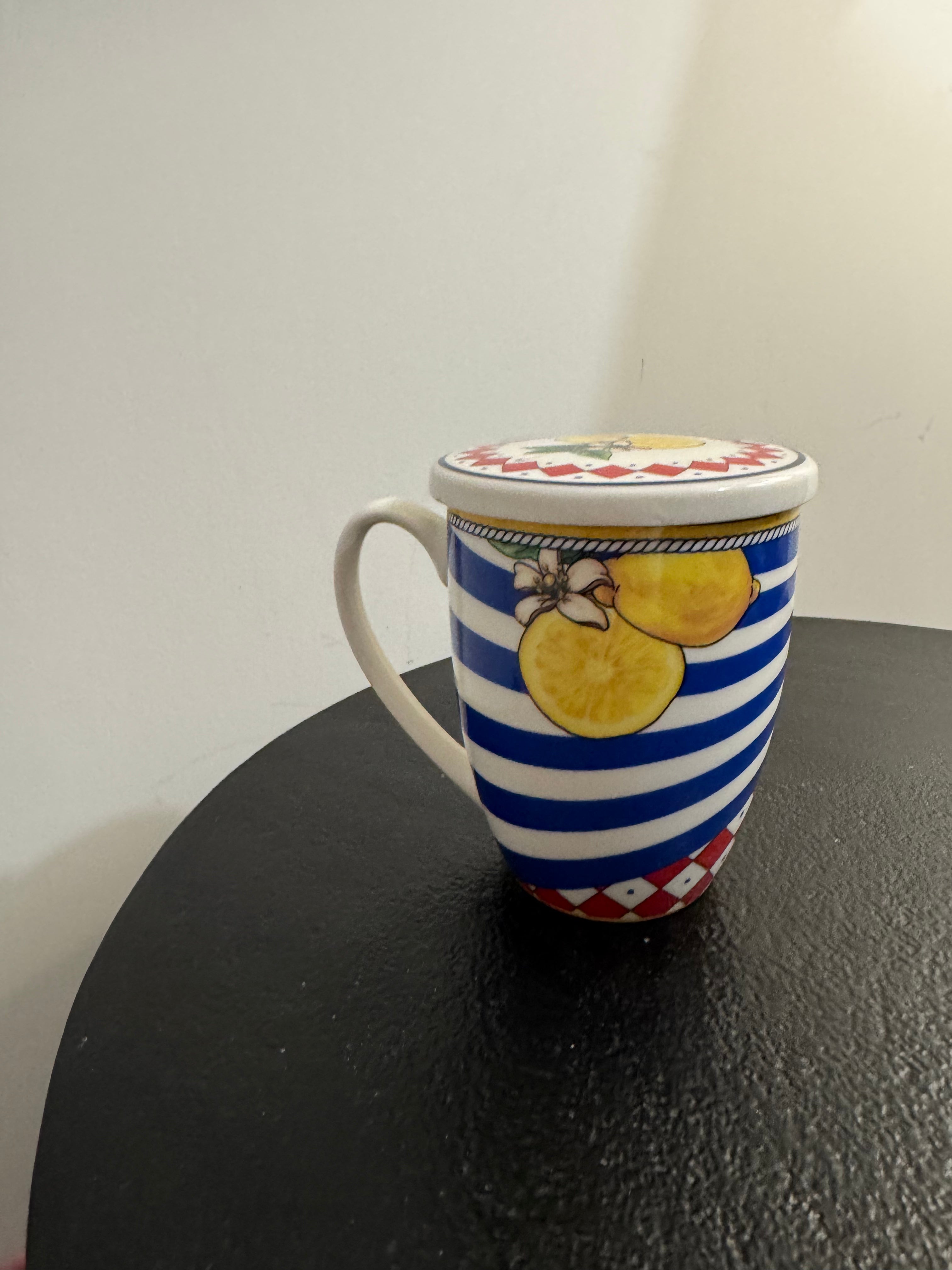 Tisanière en céramique avec filtre et couvercle motif citrons