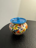 Sucrier en céramique avec couvercle motif moucheté multicolore (H 11 cm)