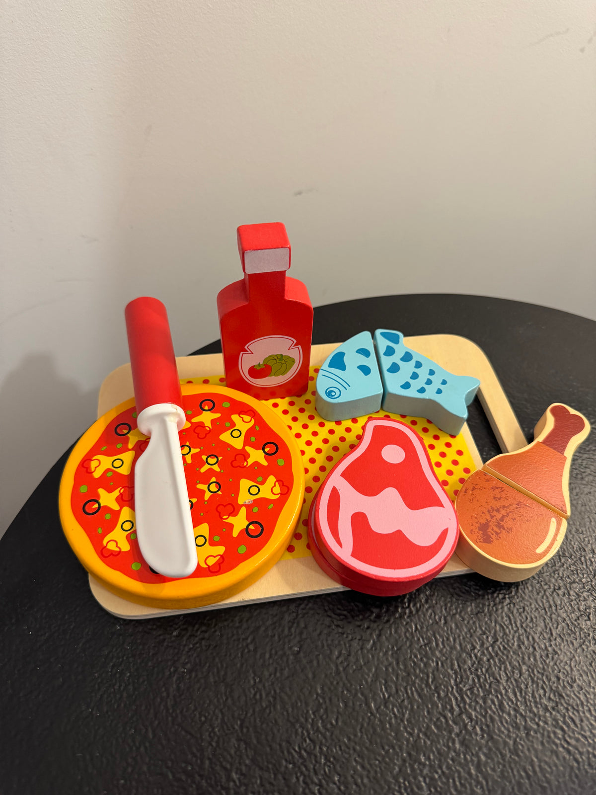 Set de repas et pizza à découper en bois — Dinette enfant