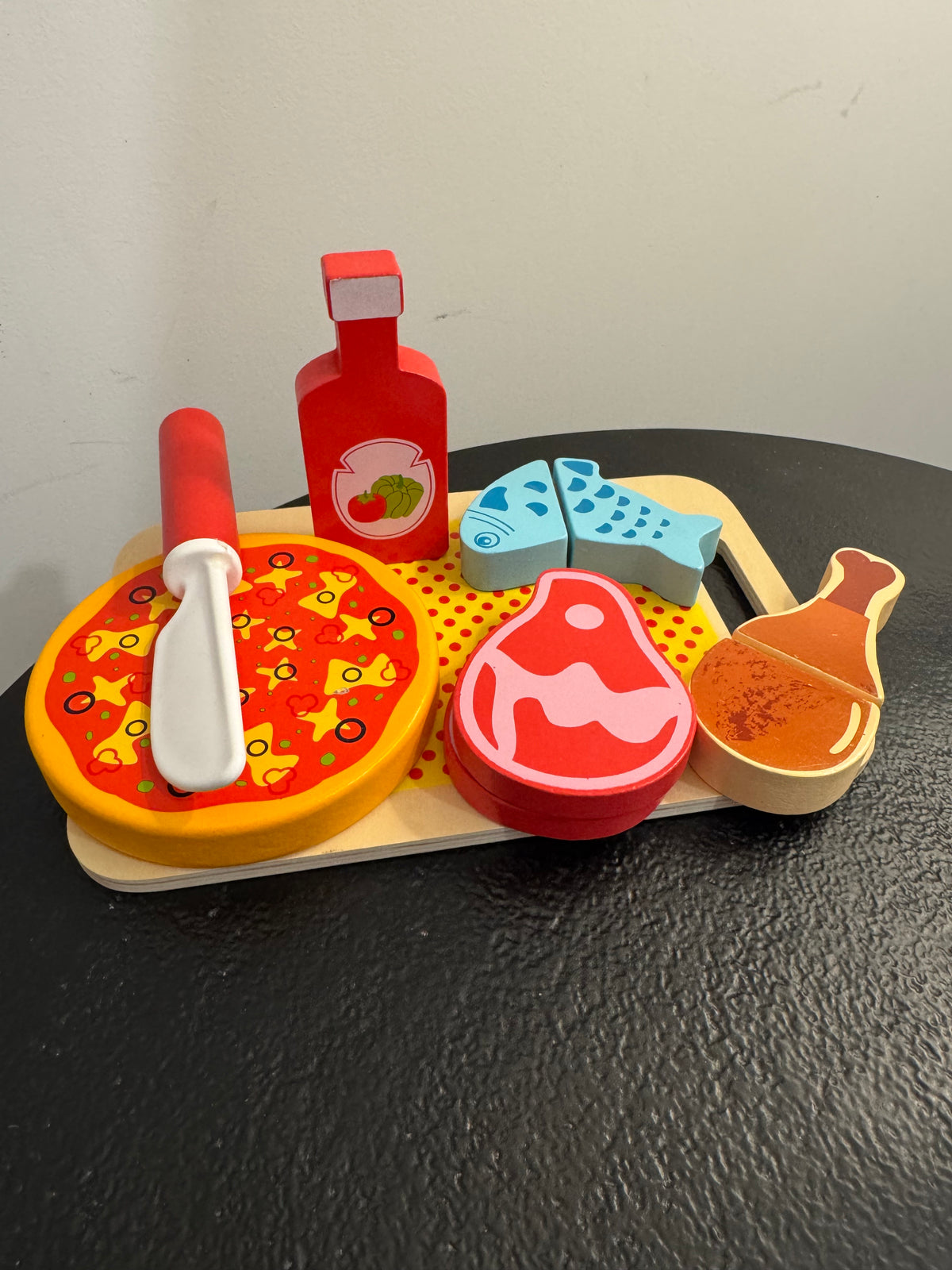Set de repas et pizza à découper en bois — Dinette enfant