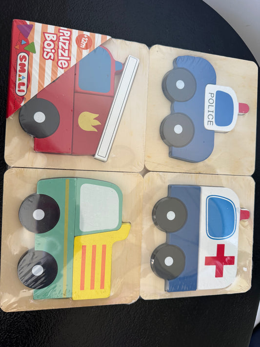 Mini puzzle encastrable en bois véhicules d'urgence — Smali (Dès 12 mois)