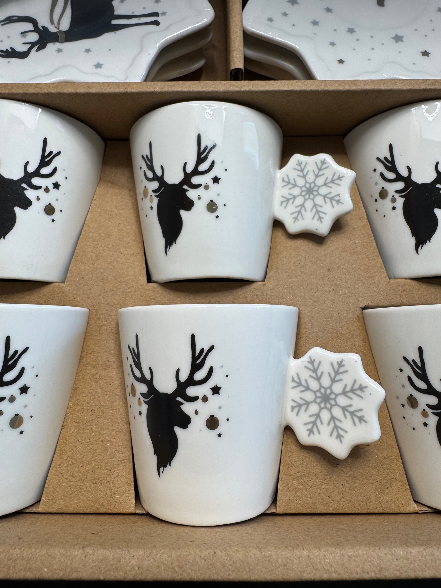 Coffret 6 tasses à café et sous-tasses étoile en porcelaine motif Cerf — Hoff Interieur