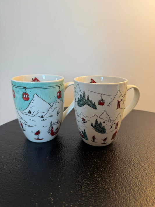 Set de 2 mugs en porcelaine motif « Station de Ski » (H11 cm) — Amadeus