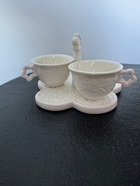 Duo de tasses à espresso avec présentoir fleur en céramique peinte à la main — 14zero3 (Art From Italy)