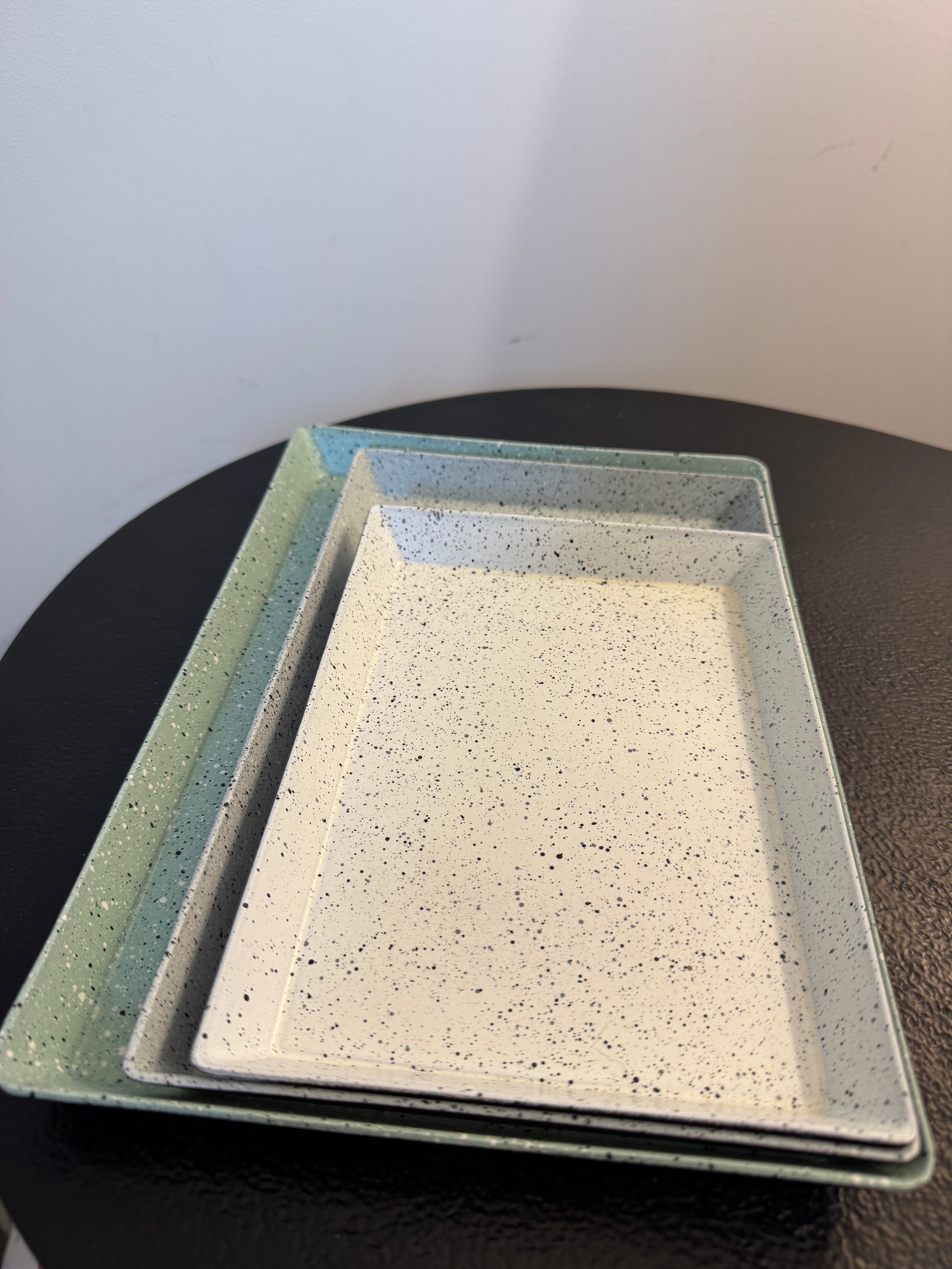 Set de 3 plateaux de service rectangles motif terrazzo (Vert menthe, Gris & Blanc)