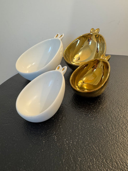 Set de 2 coupelles lapin « Bunny » en porcelaine blanche et dorée — Hoff Interieur