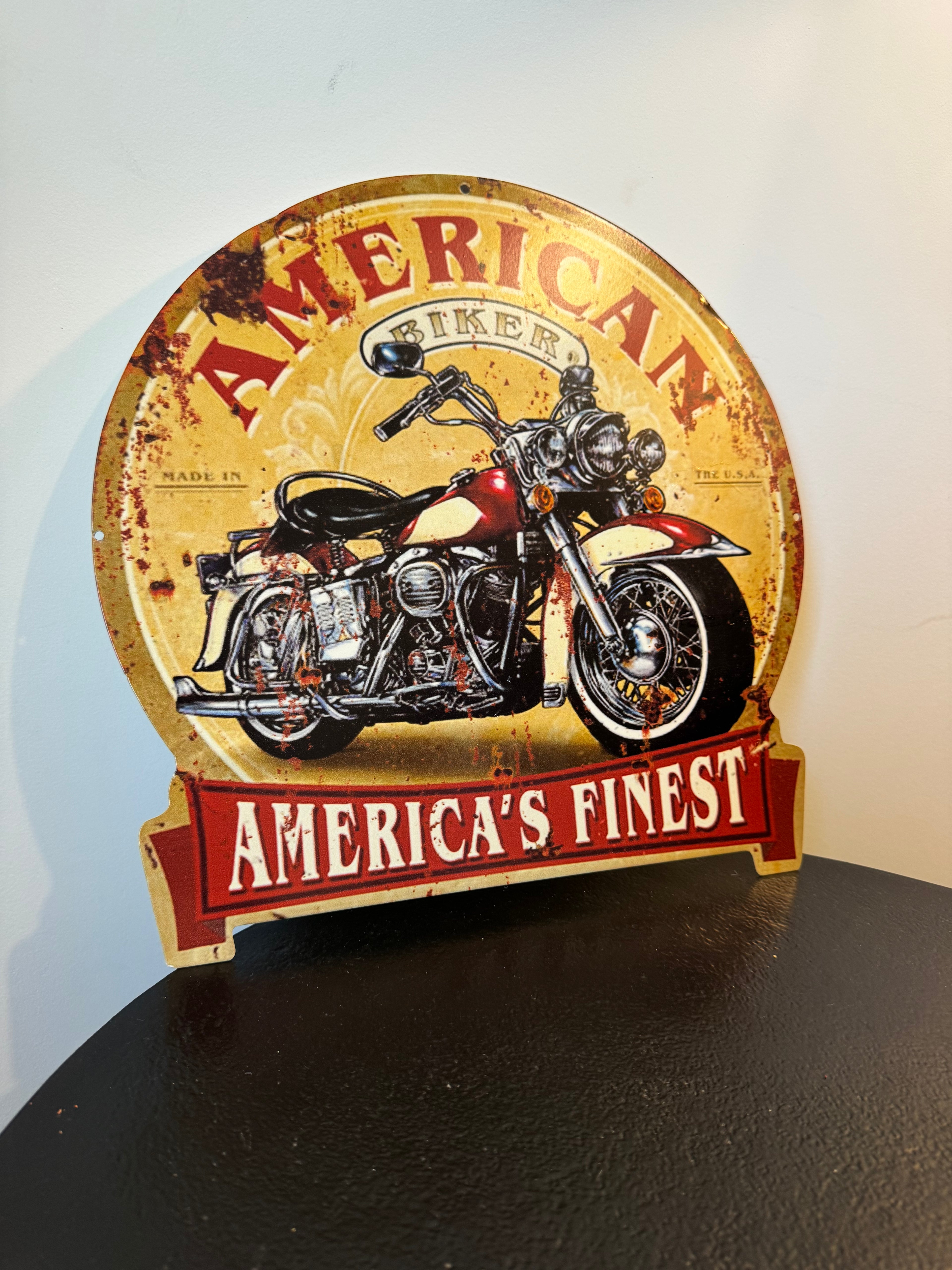 Plaque métal décorative « American Biker » — Enseigne murale vintage neuve