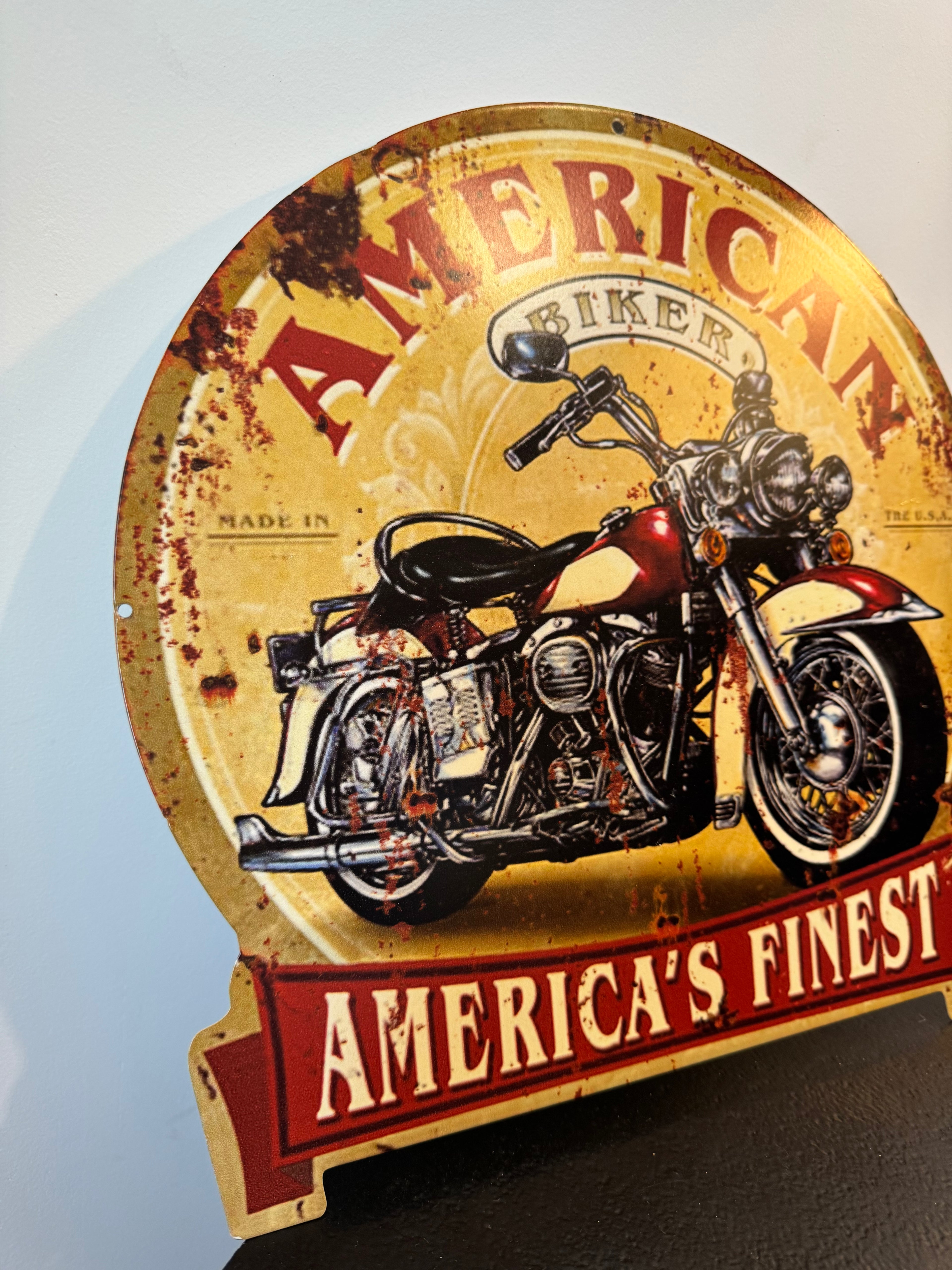 Plaque métal décorative « American Biker » — Enseigne murale vintage neuve