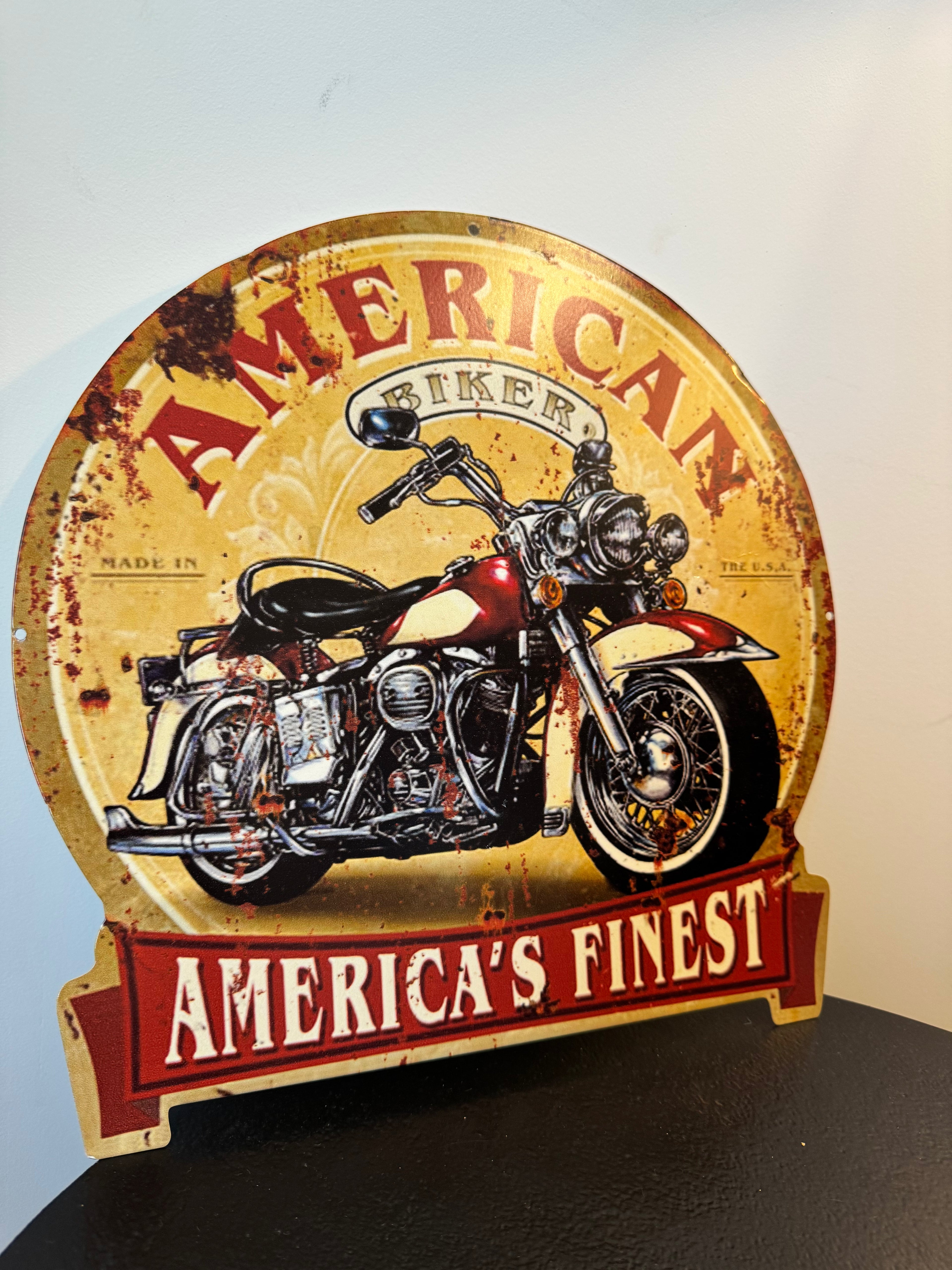 Plaque métal décorative « American Biker » — Enseigne murale vintage neuve