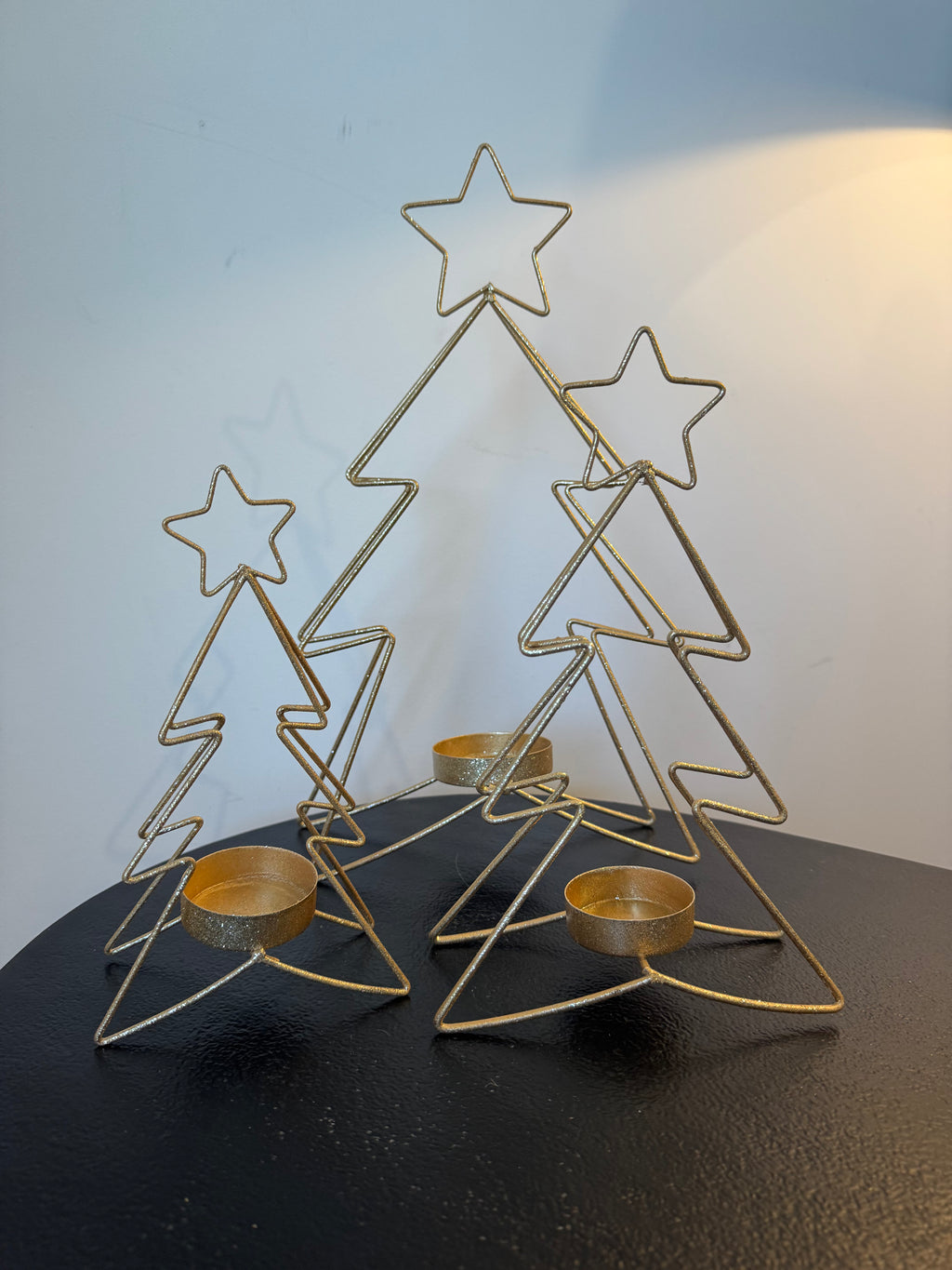 Photophore sapin de Noël filaire doré à paillettes — Amadeus (3 tailles au choix)