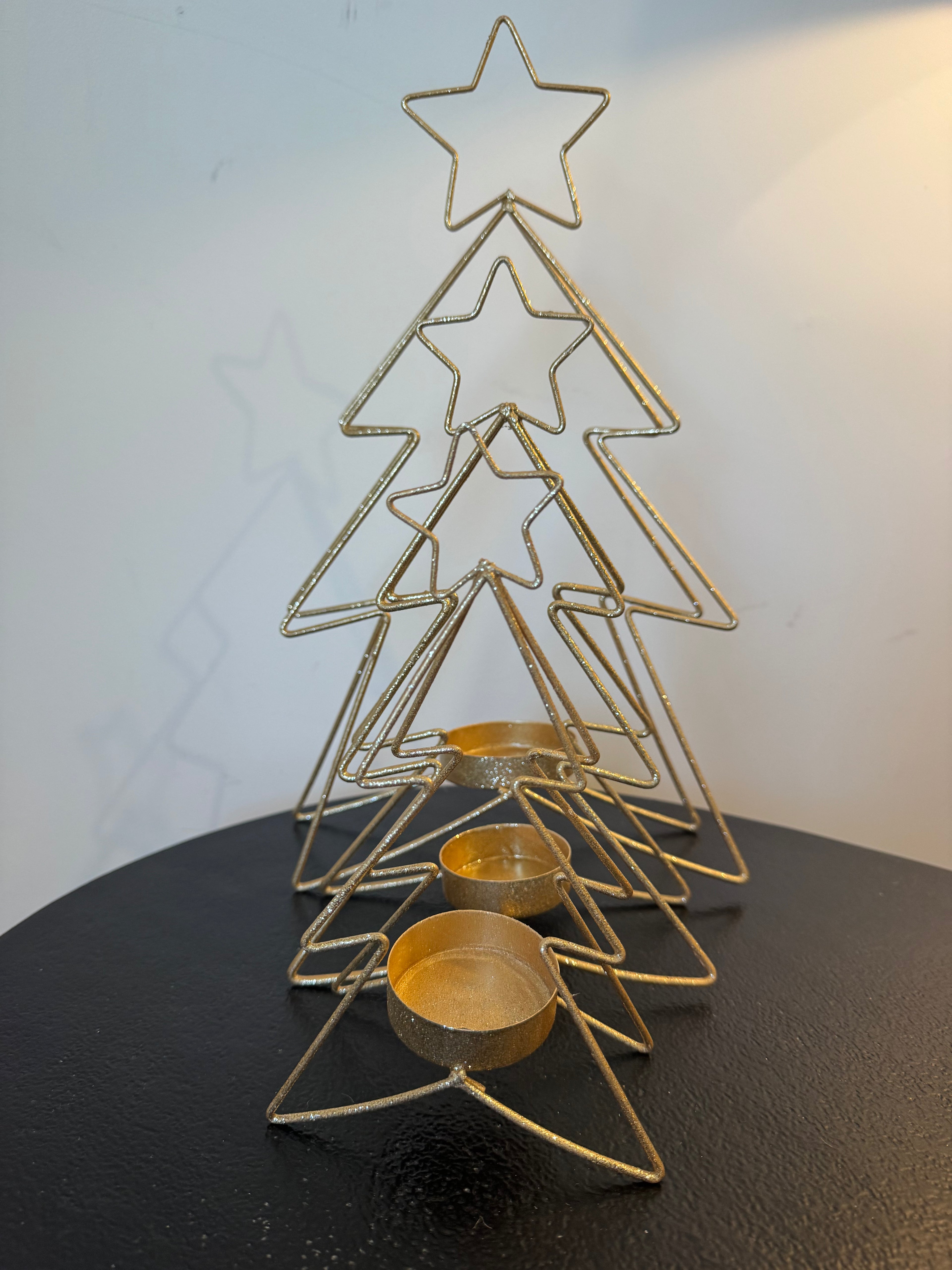 Photophore sapin de Noël filaire doré à paillettes — Amadeus (3 tailles au choix)
