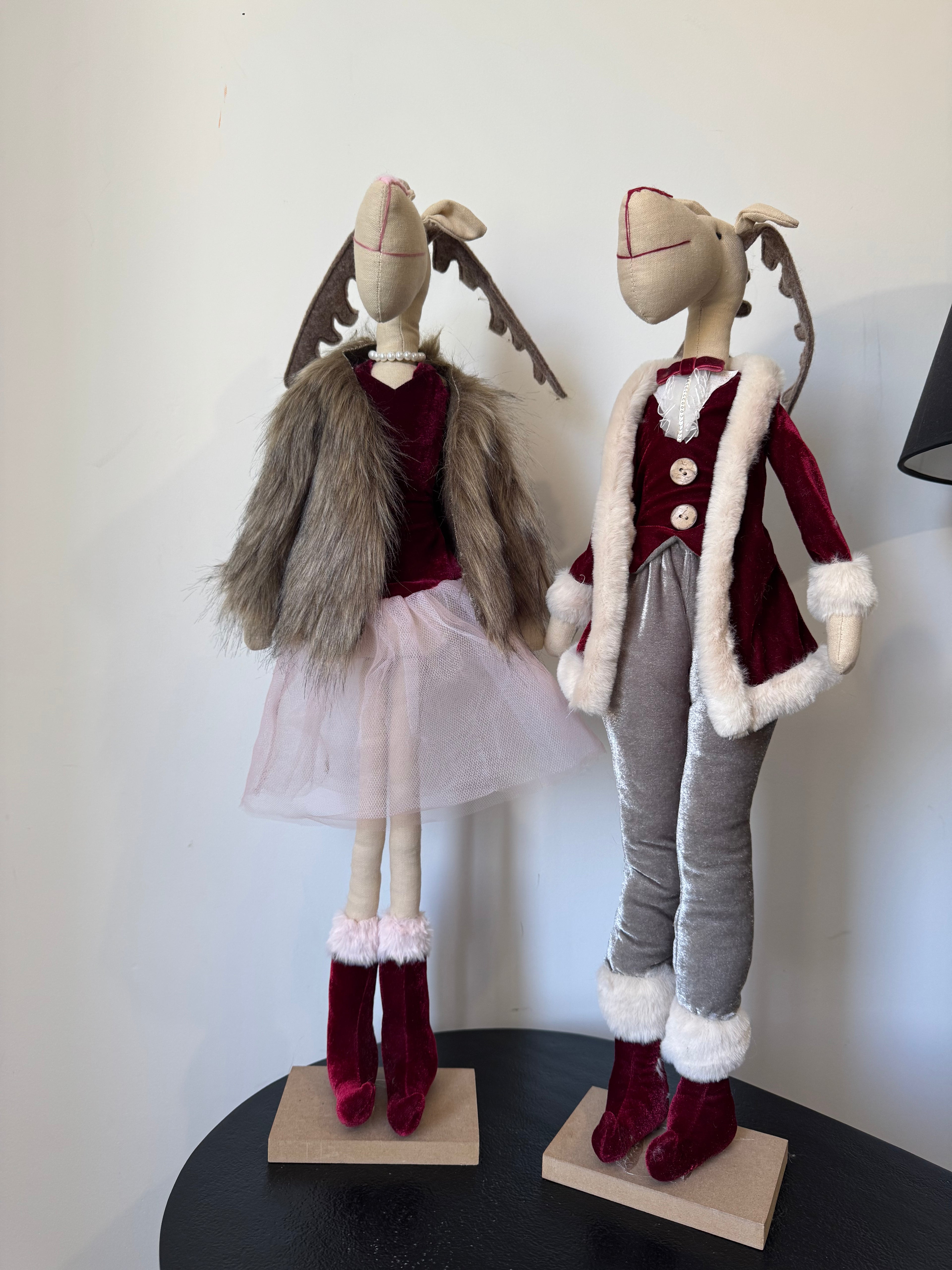 Grand couple d'élans de Noël décoratifs sur socle (H 65 cm)