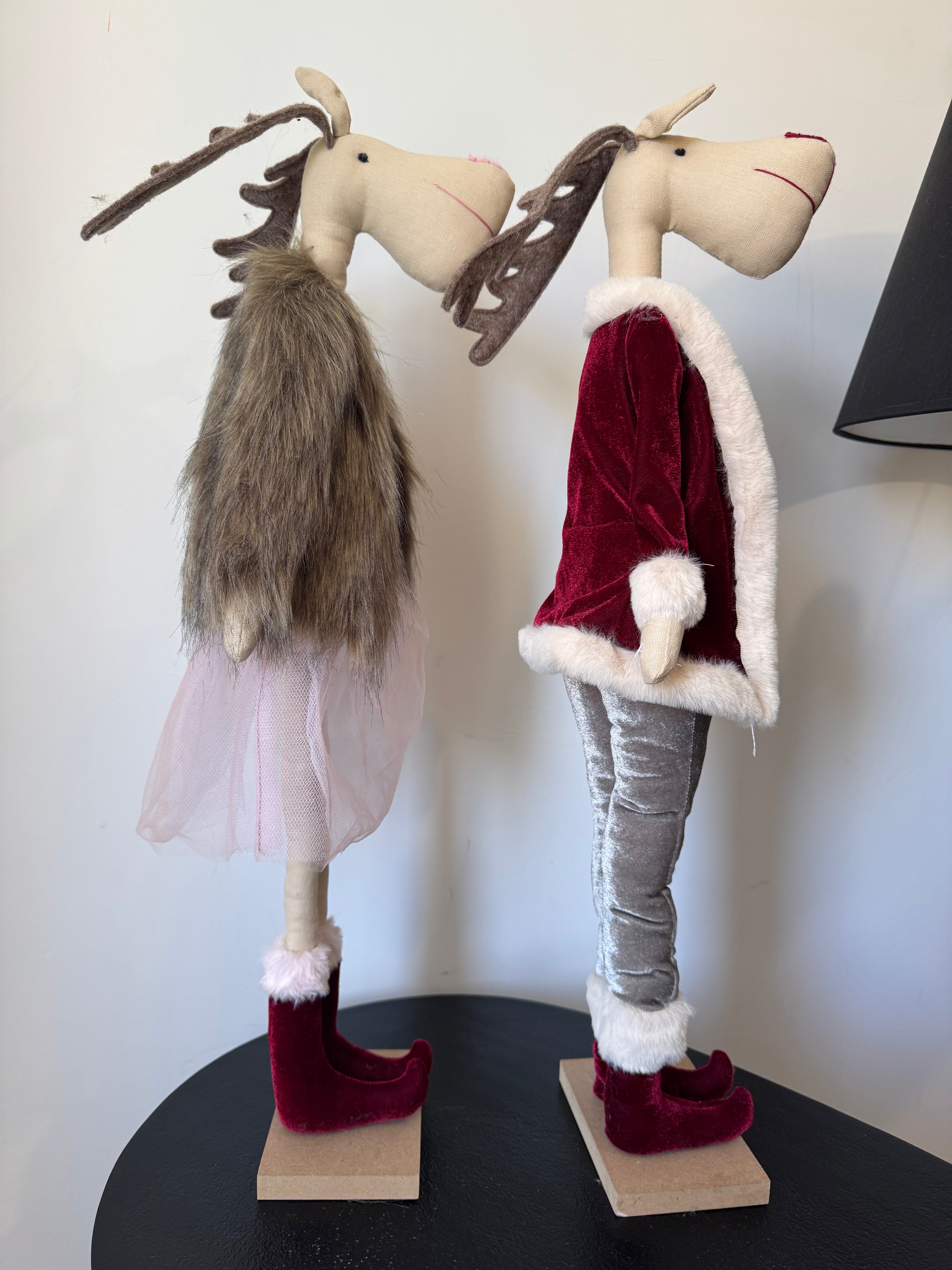 Grand couple d'élans de Noël décoratifs sur socle (H 65 cm)