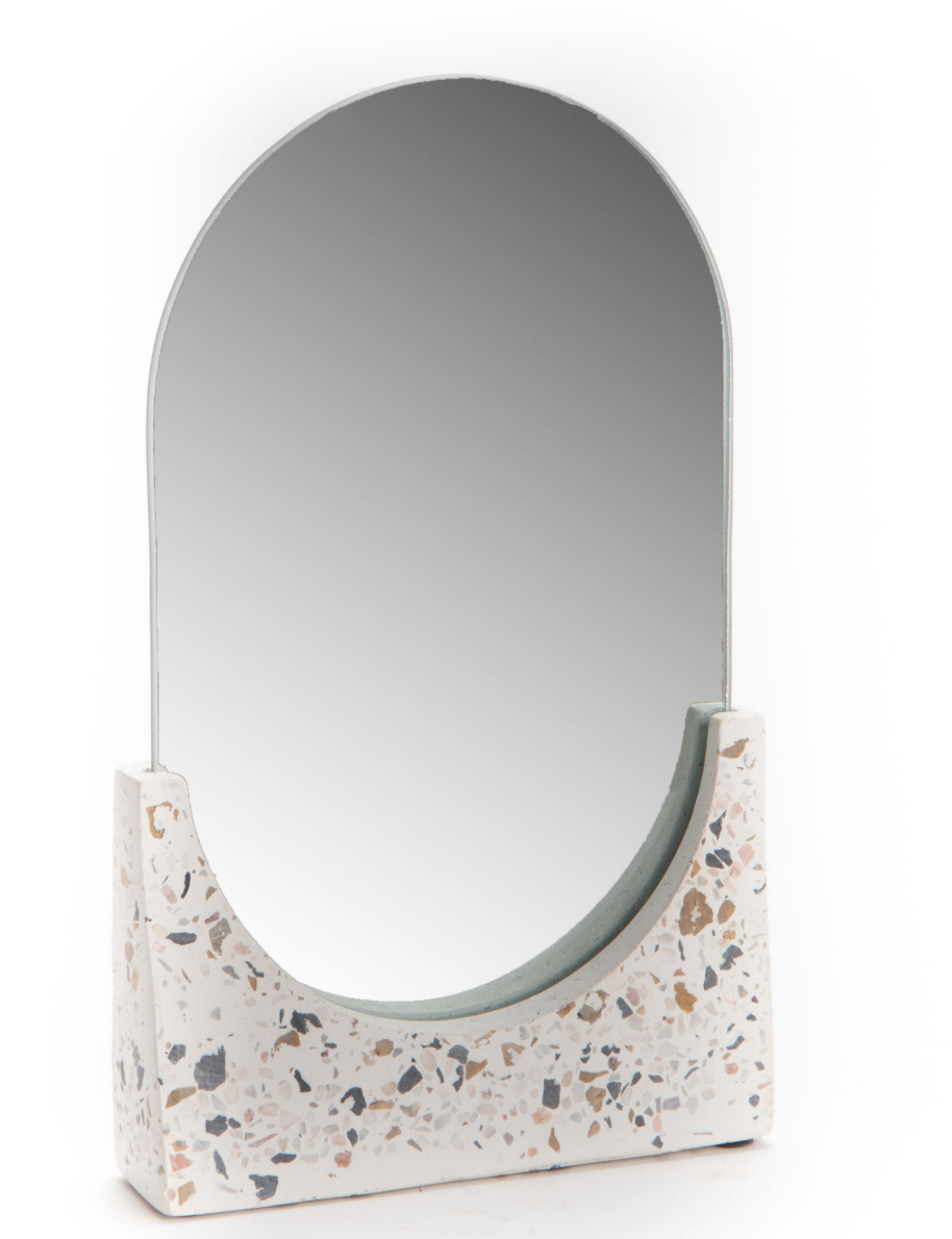 Miroir à poser sur socle en Terrazzo (H 25 cm)